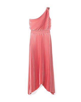 One-Shoulder Pleated Midi Dress