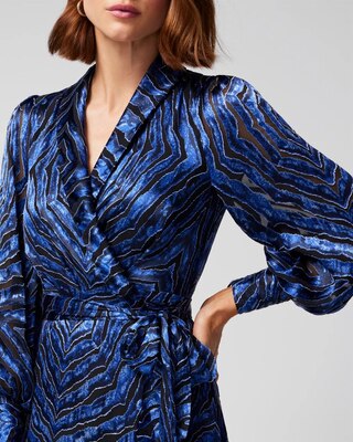 Long Sleeve Silk Burnout Wrap Dress