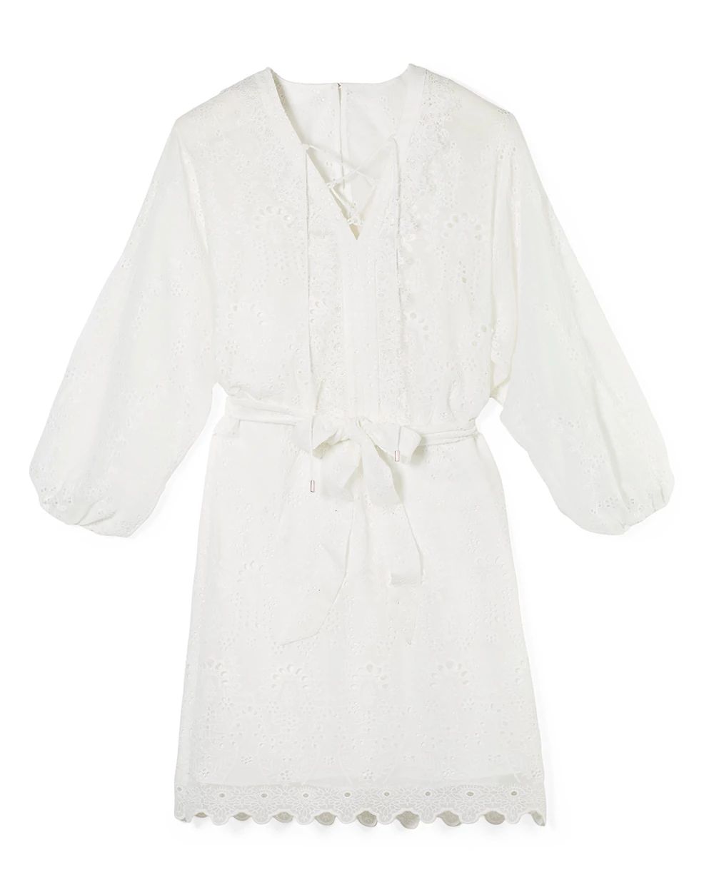 Petite Long-Sleeve White Eyelet Dress