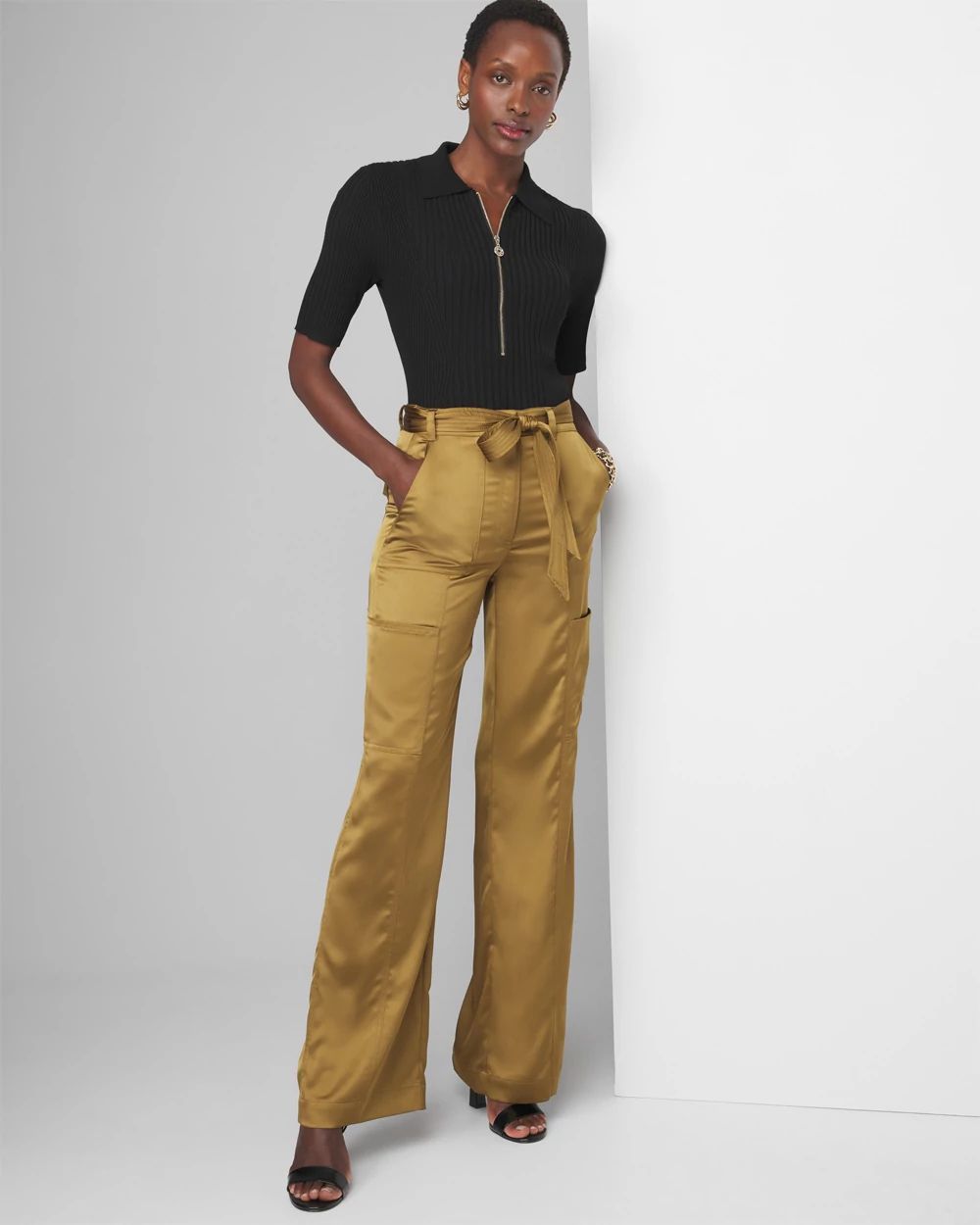 Petite Belted Utility Wide Leg Trouser