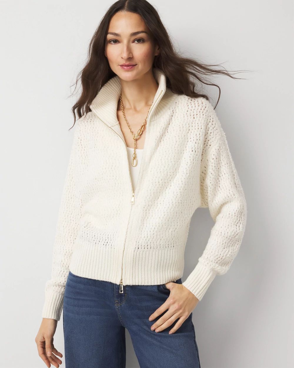 Petite Wool-Blend Zip-Front Cardigan