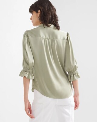Elbow Sleeve Satin Button Shirt