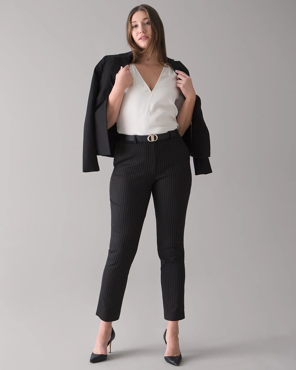 Tropical-Print Comfort Stretch Slim Ankle Pants