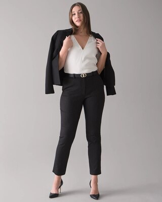 Tropical-Print Comfort Stretch Slim Ankle Pants