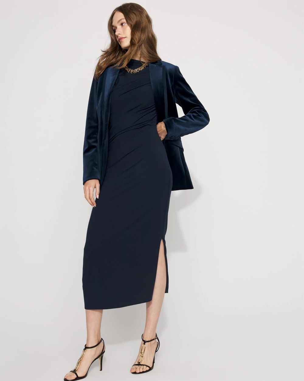 Asymmetrical Mockneck Bodycon Dress click to view larger image.