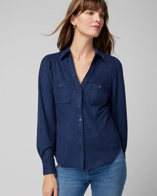 Long Sleeve Suede Pocket Shirt