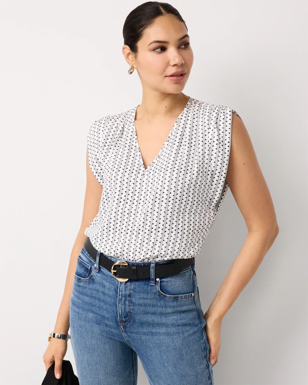 Ruched Shoulder Crepe Shell click to view larger image.