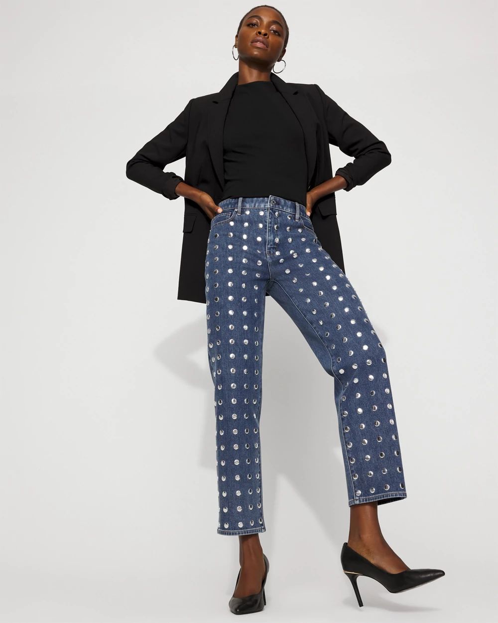 Extra High-Rise Studded Straight Leg Jean