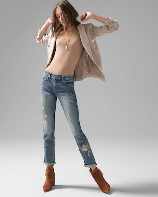 Mid-Rise Everyday Soft Denim™ Floral Grommet Girlfriend Jeans