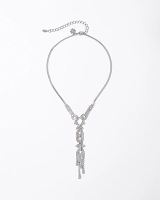 Art Deco Silvertone Statement Y Necklace