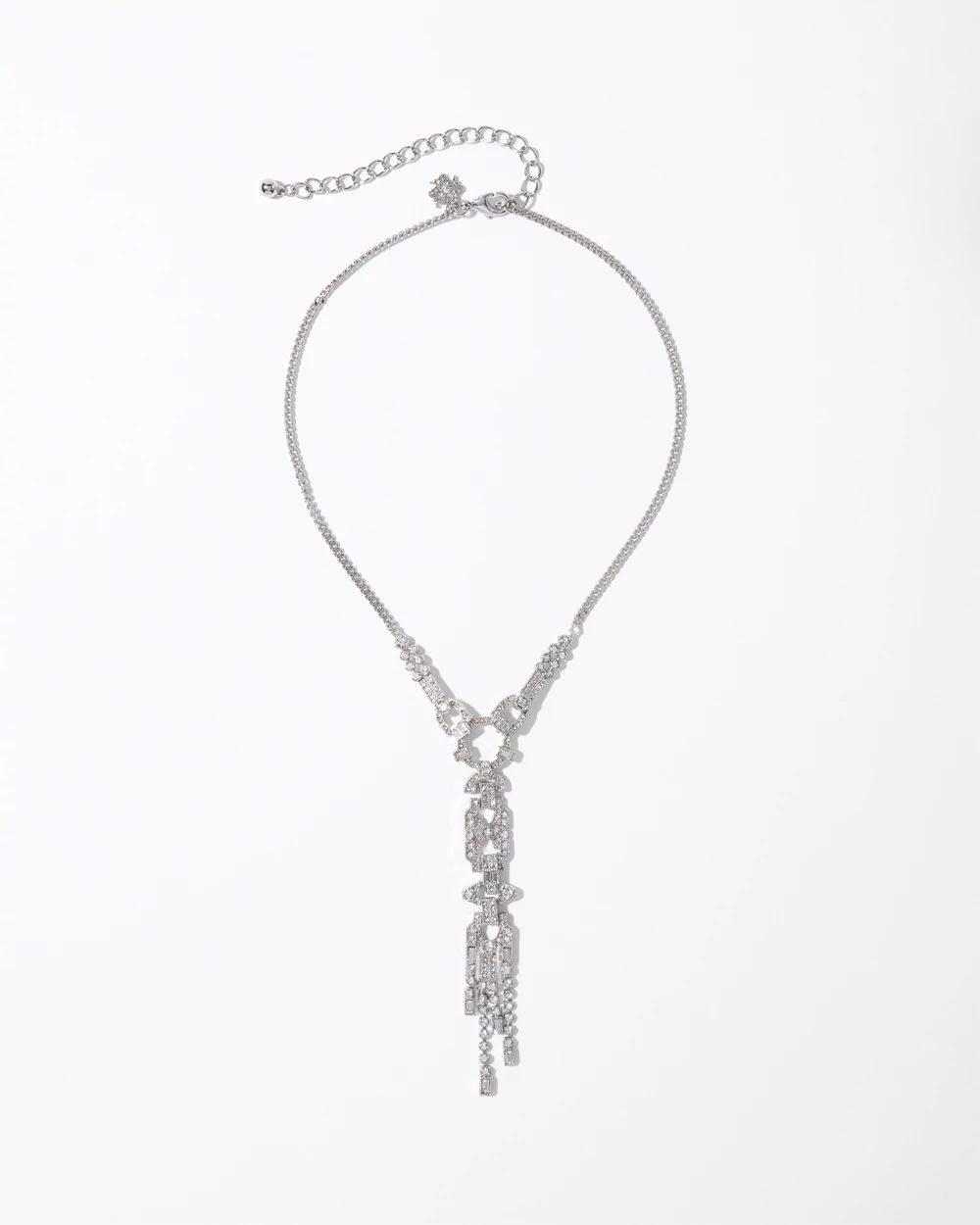 Art Deco Silvertone Statement Y Necklace