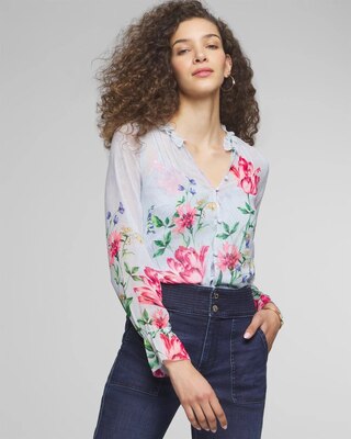 Long Sleeve V-Neck Pintuck Detail Blouse