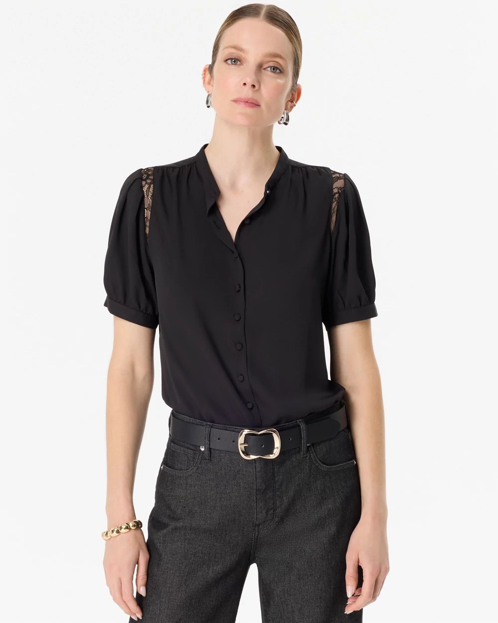 Lace Inset Crepe Blouse