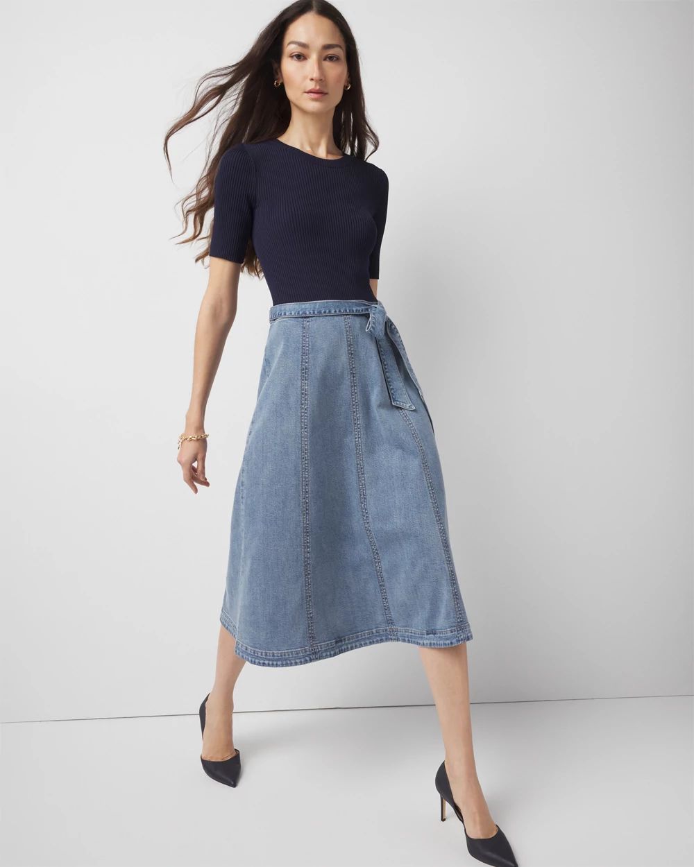 Petite Sweater + Denim Midi Dress