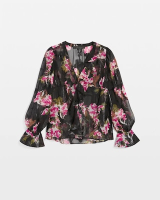 Sheer Metallic Clip Ruffle Blouse click to view larger image.