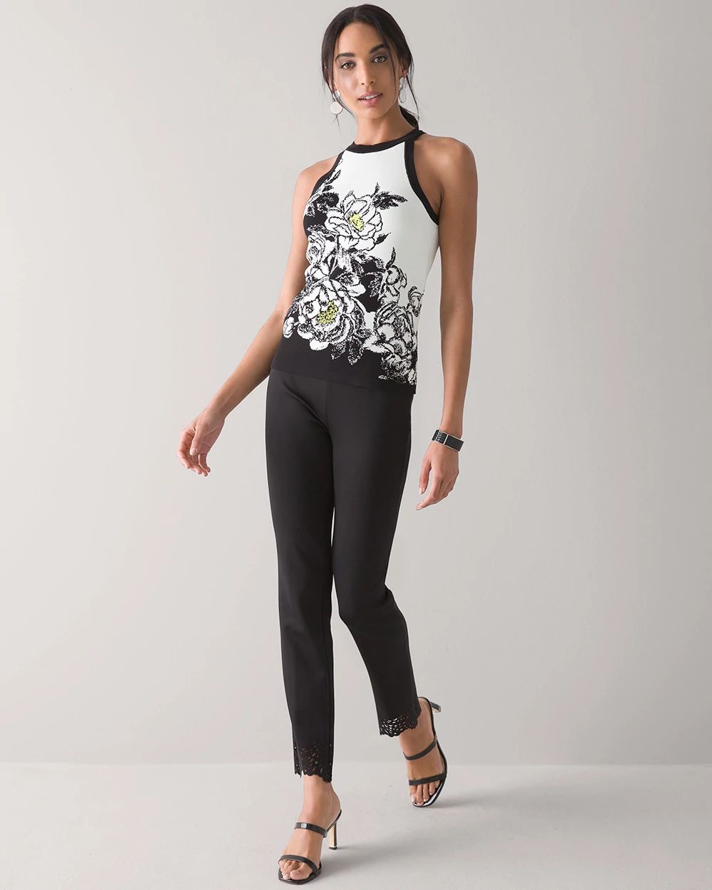 High-Rise Laser-Cut Hem Straight Ankle Pants