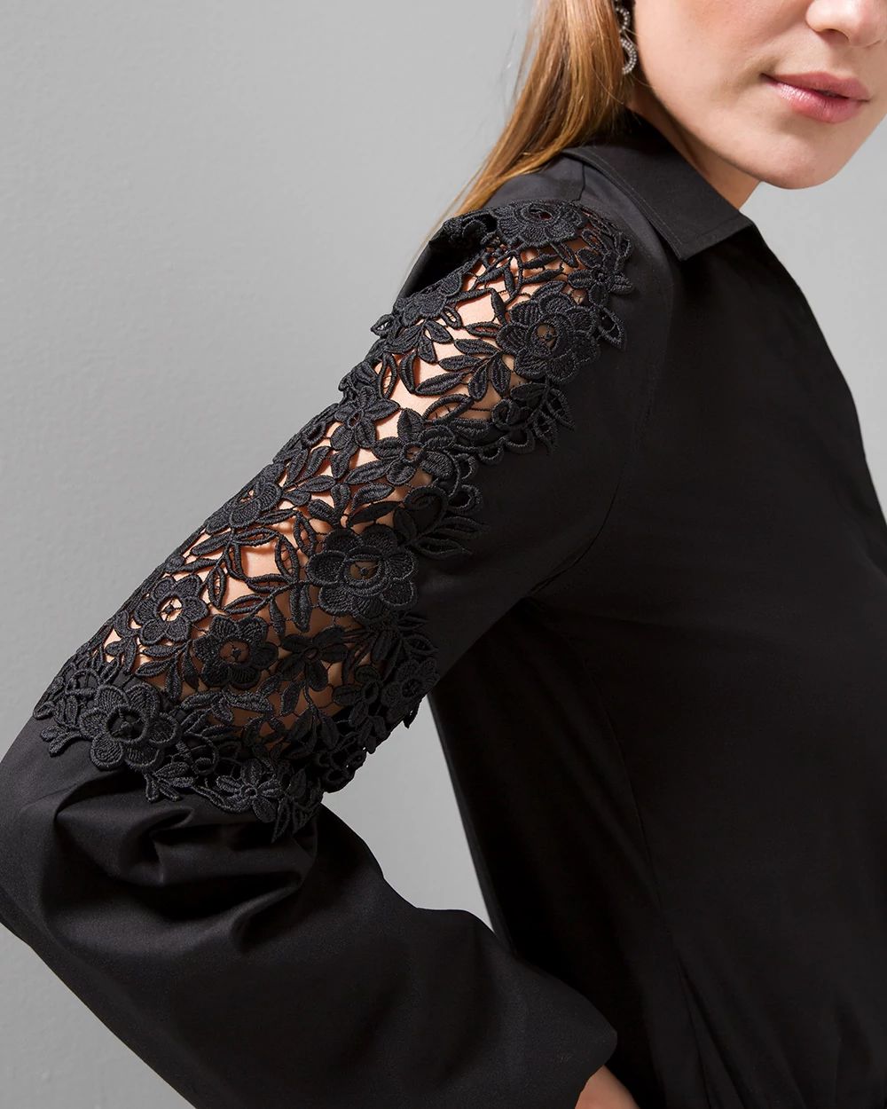 Lace Sleeve Poplin Shirt click to view larger image.
