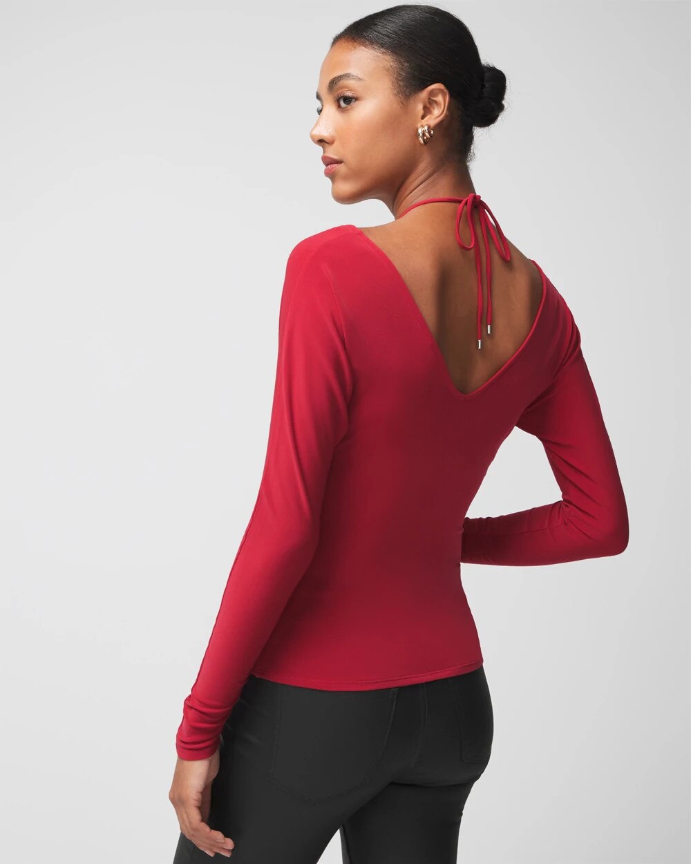 Long Sleeve Ruched Front Matte Jersey Top