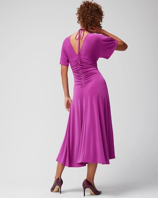 Short-Sleeve Ruched Front Midi Dress click to view larger image.