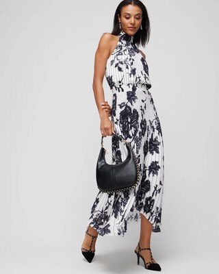 Sleeveless Halter Pleated Midi Dress