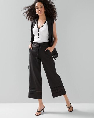 Linen-Blend Tassel-Tie Wide-Leg Crop Pants