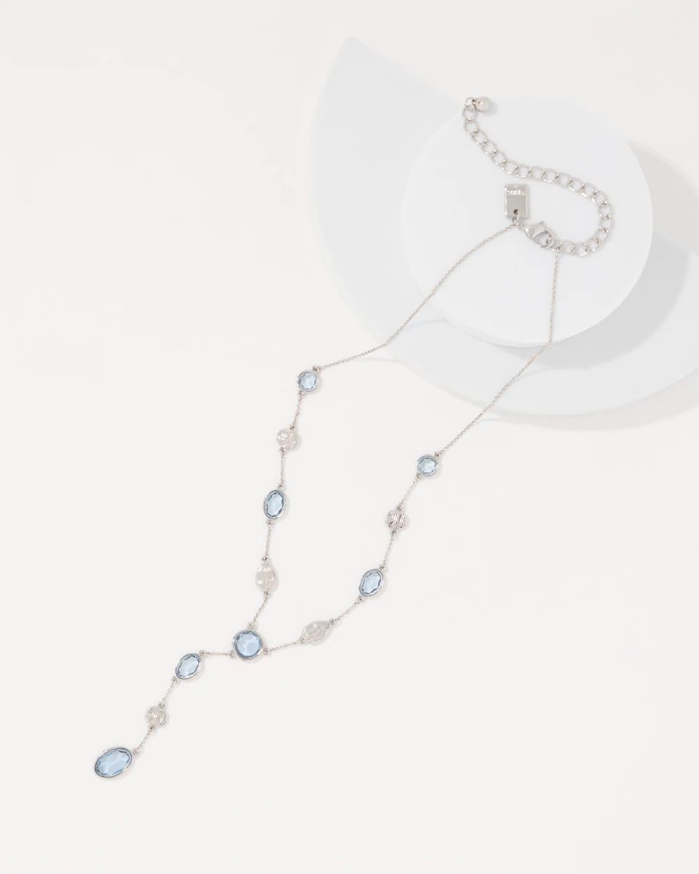 Denim Blue Glass Stone Y-Necklace click to view larger image.