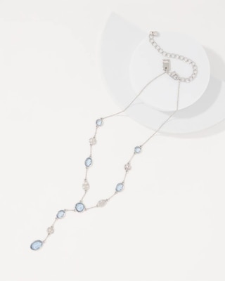 Denim Blue Glass Stone Y-Necklace click to view larger image.