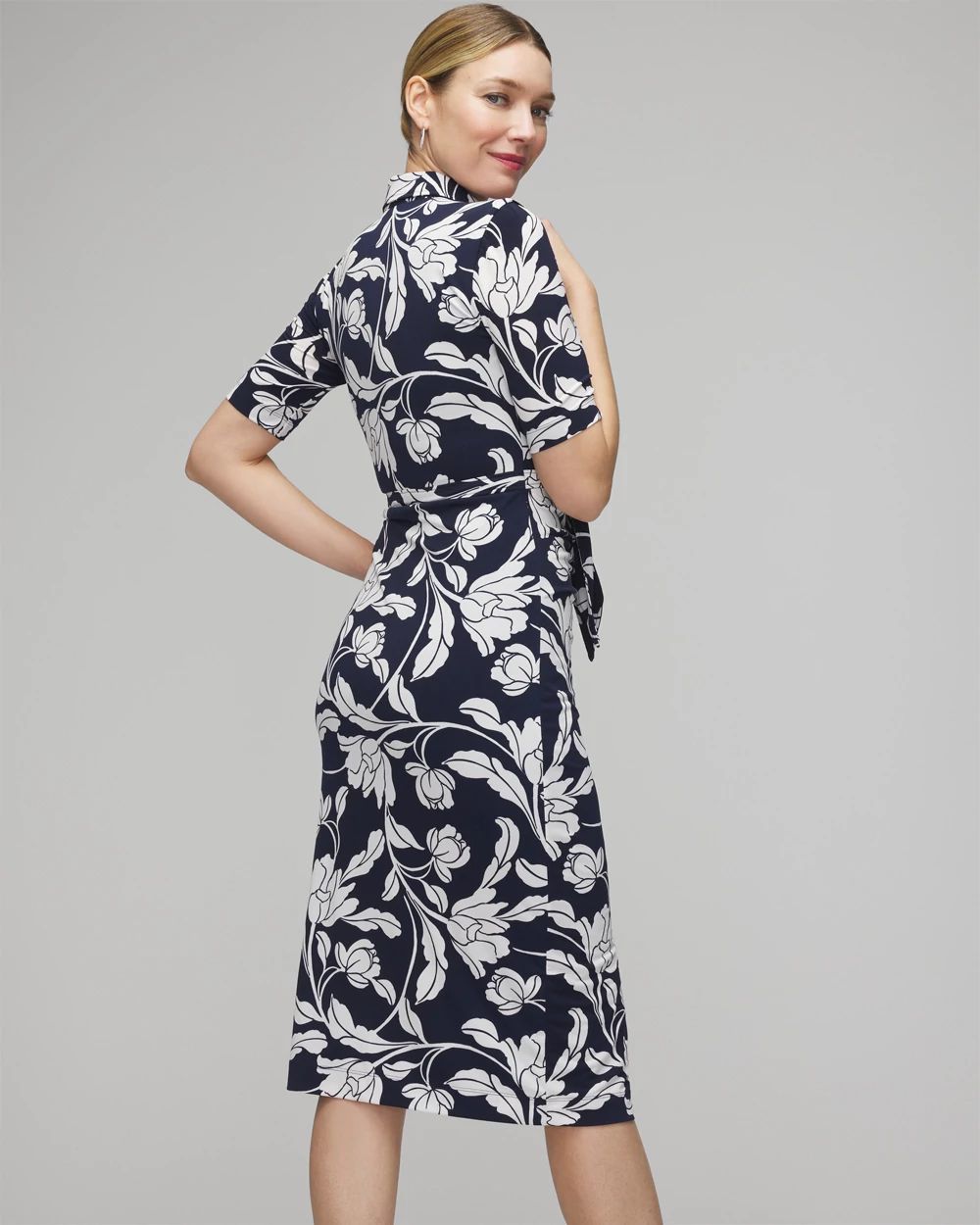 Short Sleeve Matte Jersey Ruched Tie-Front Midi Dress