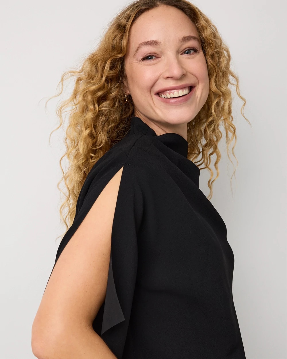 Draped High Neck Crepe Shell