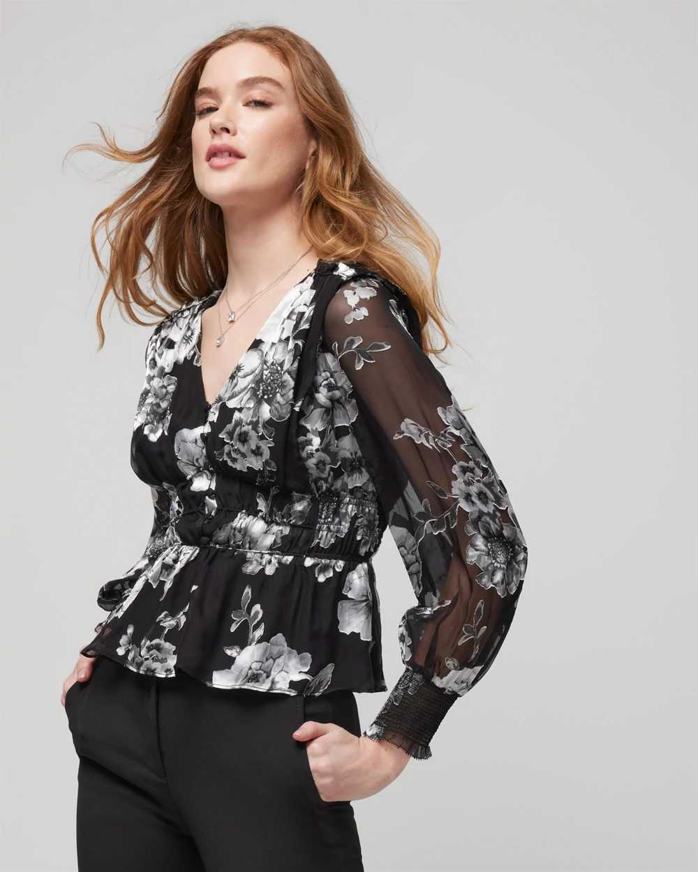 Long Sleeve Detailed Burnout Blouse