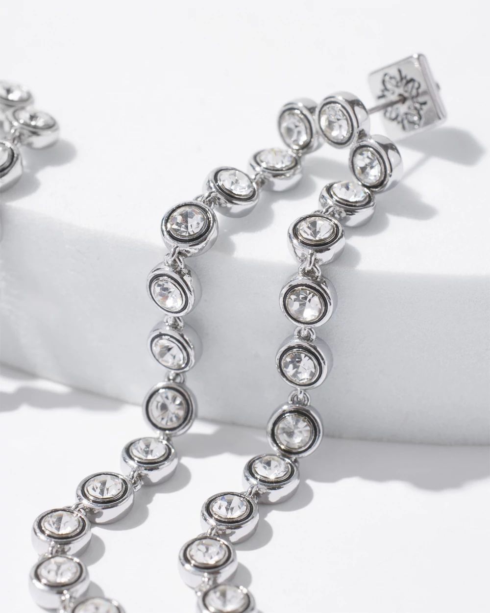 Silver Crystal Linear Drop Earrings