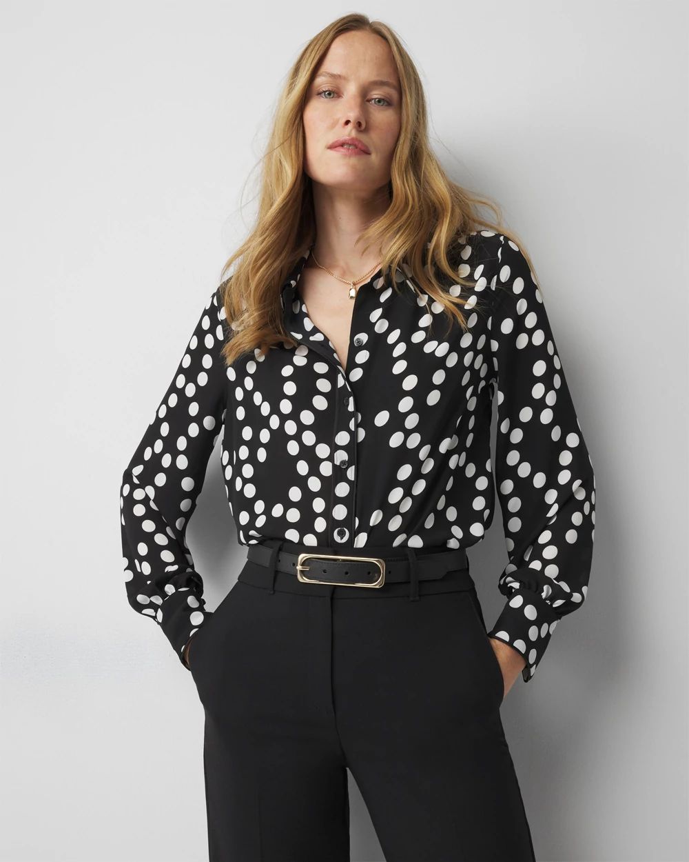 Petite Long Sleeve Soft Shirt with Piping