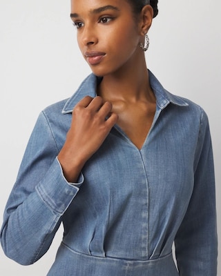 Petite Clear Coated Denim Midi Dress click to view larger image.