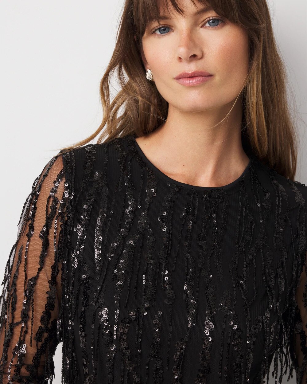 White House Black Market Petite Sequin Fringe Dress In Black