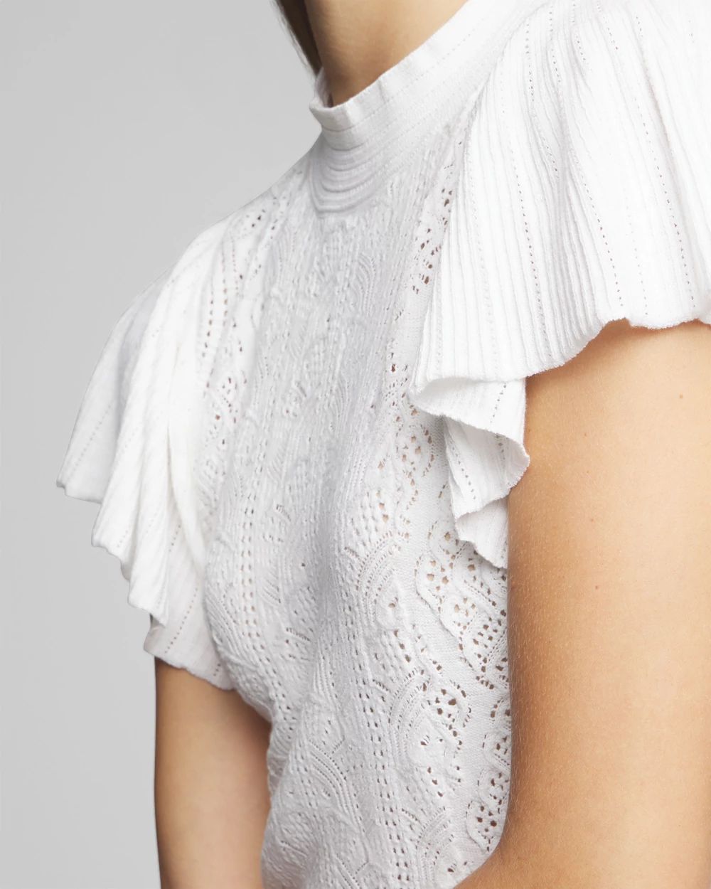 Lace Stitch Ruffle Sleeve Sweater