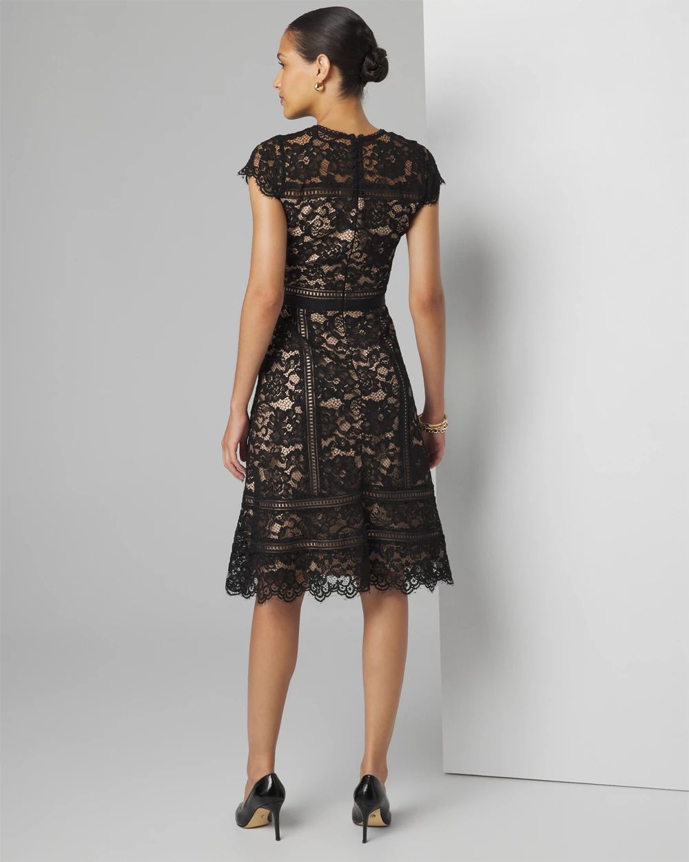 Short Sleeve Lace Fit-and-Flare Dress