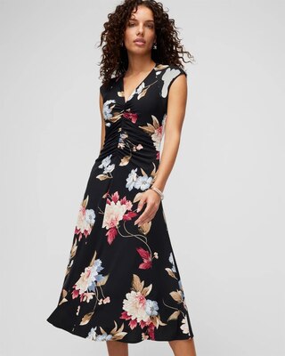 Cap Sleeve Matte Jersey Shirred Midi Dress