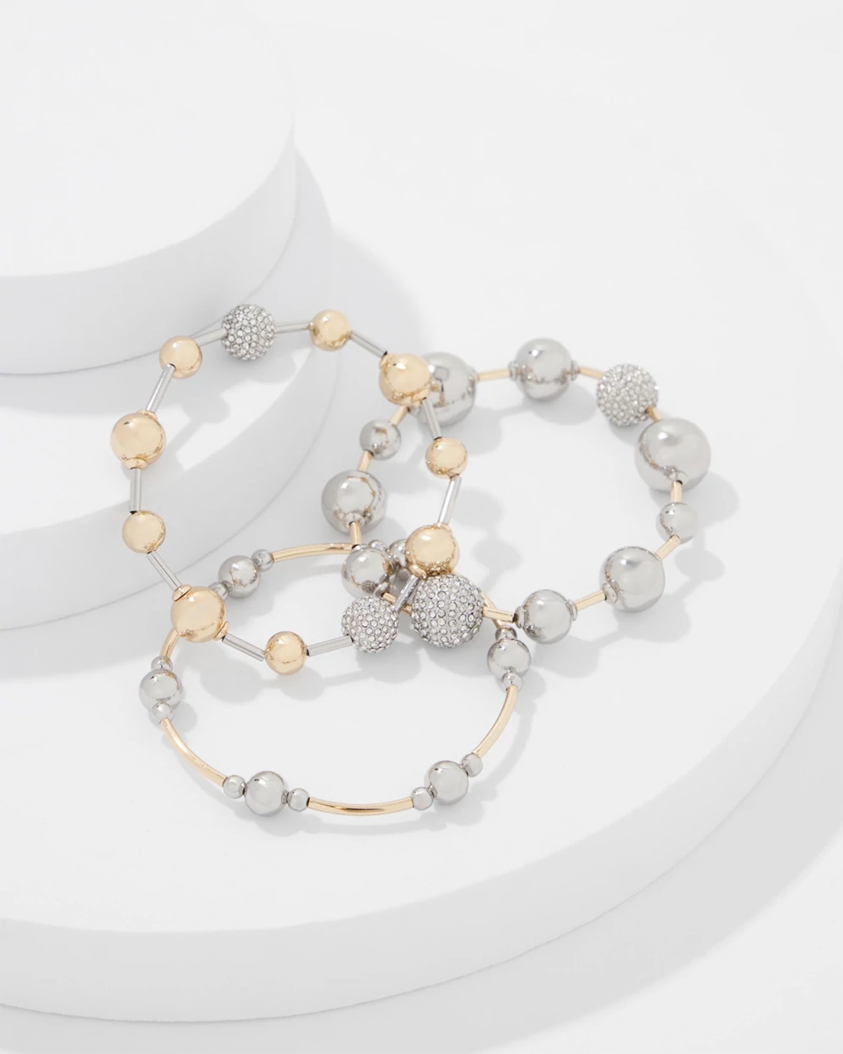 White House Black Market Ball Chain + Pave 3-pack Stretch Bracelets |  In Silver