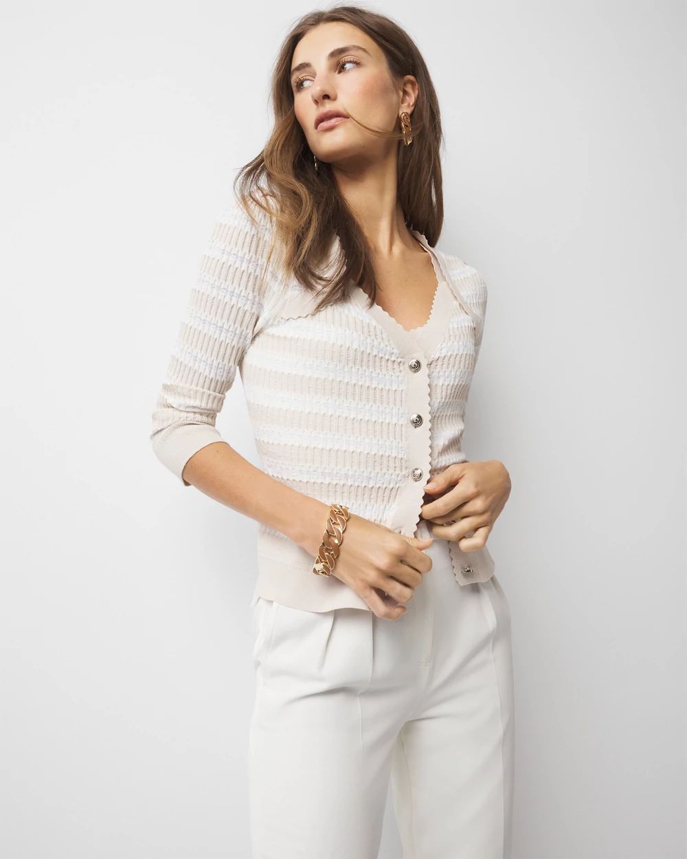Textured Striped Sweater Cardigan