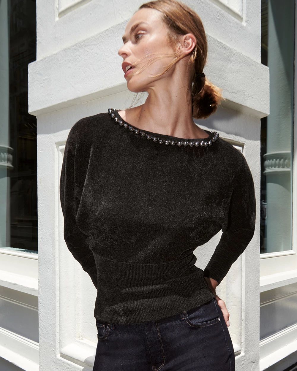 Embellished Dolman Chenille Sweater