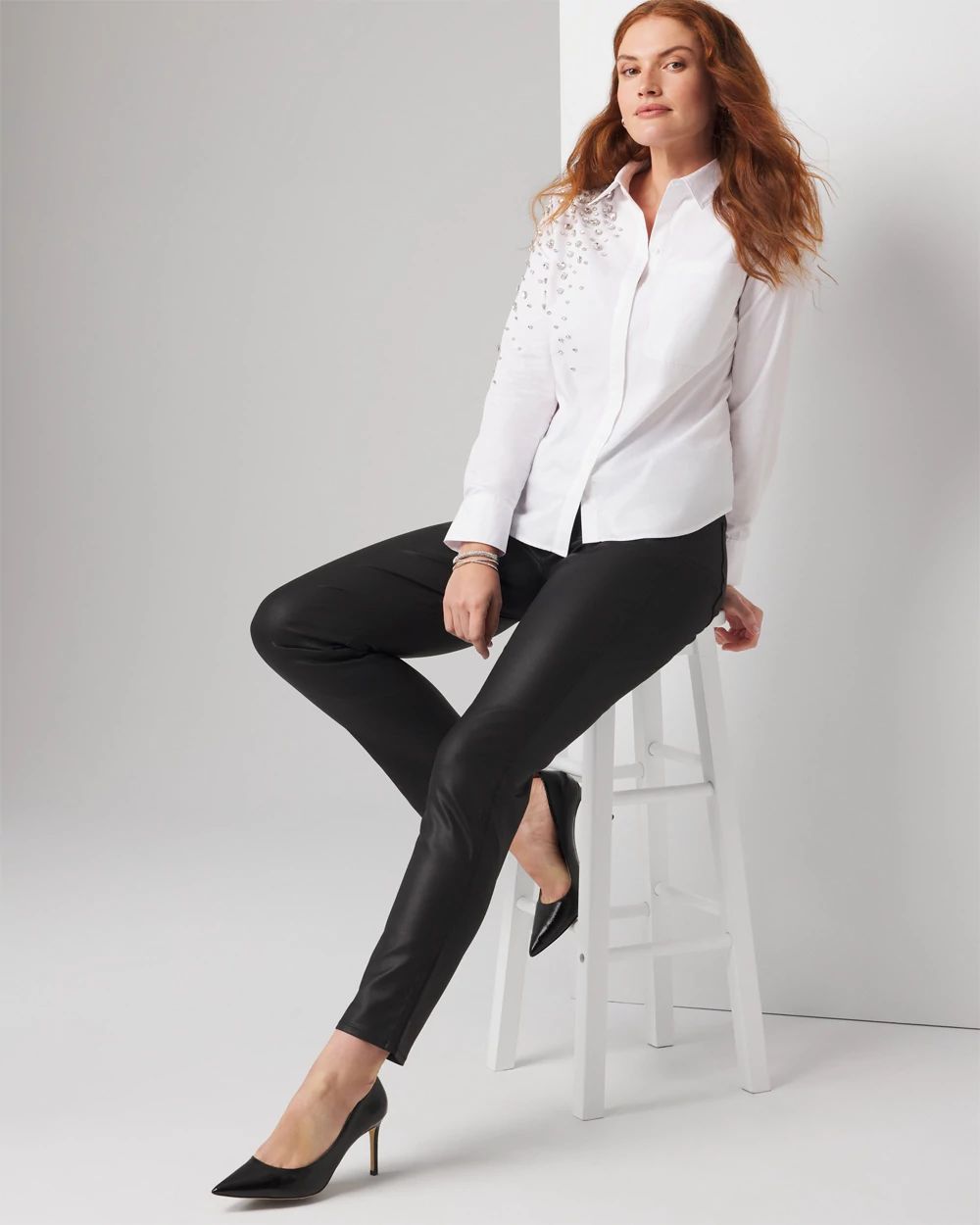 High-Rise Straight Coated Denim Jeans click to view larger image.