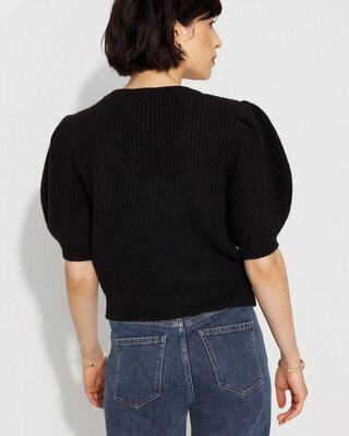 Embellished Puff Sleeve Button-Front Cardigan click to view larger image.