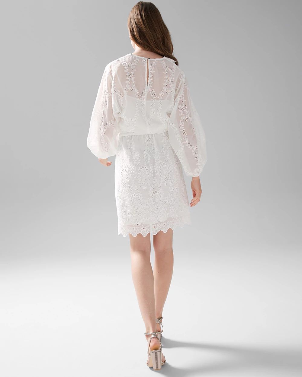 Petite Long-Sleeve White Eyelet Dress click to view larger image.