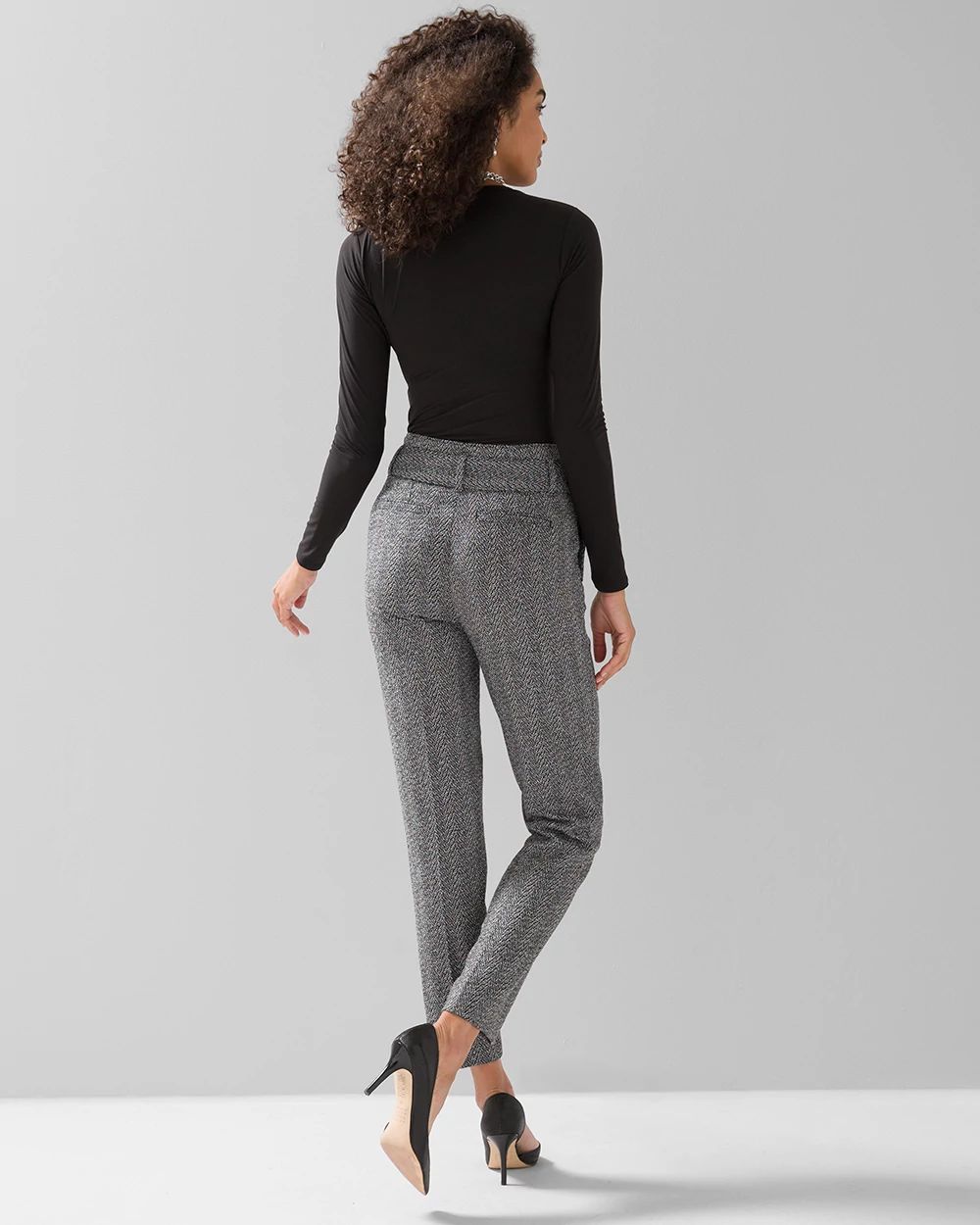 Herringbone Belted Tapered Ankle Pant