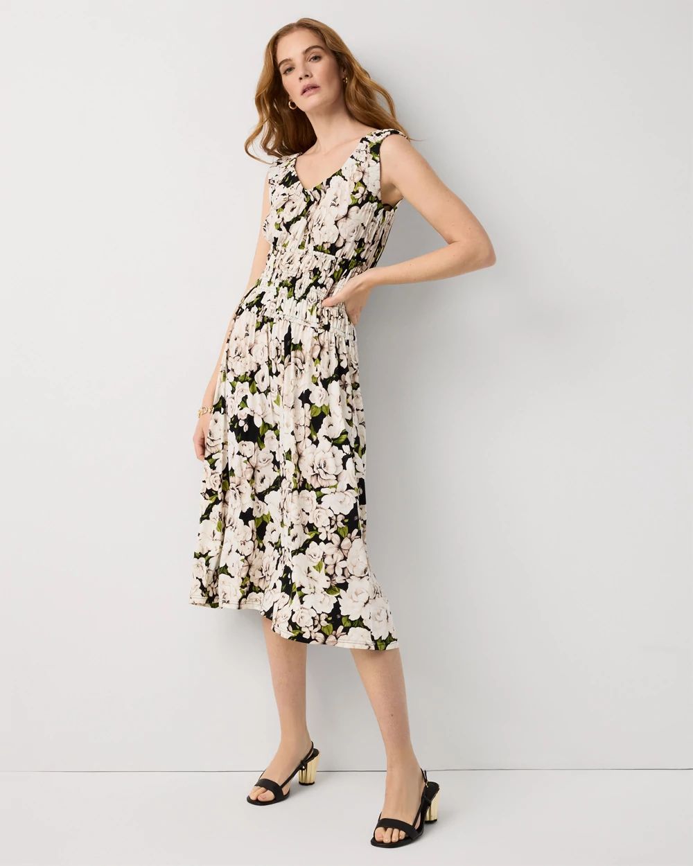 Ruched Fit + Flare Midi Dress