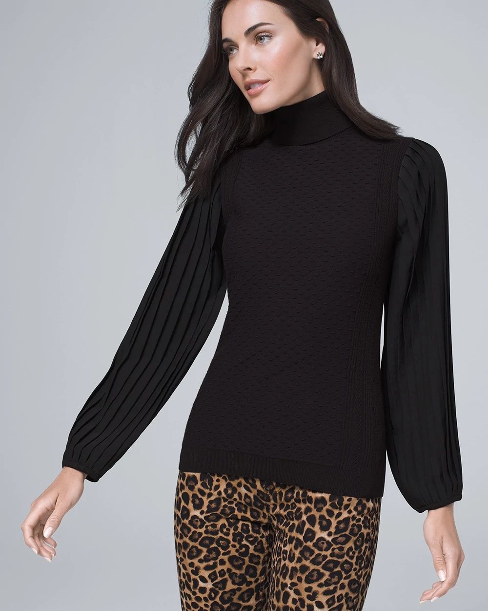 Sheer-Sleeve Turtleneck