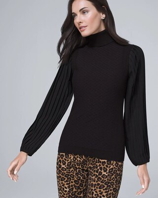 Sheer-Sleeve Turtleneck