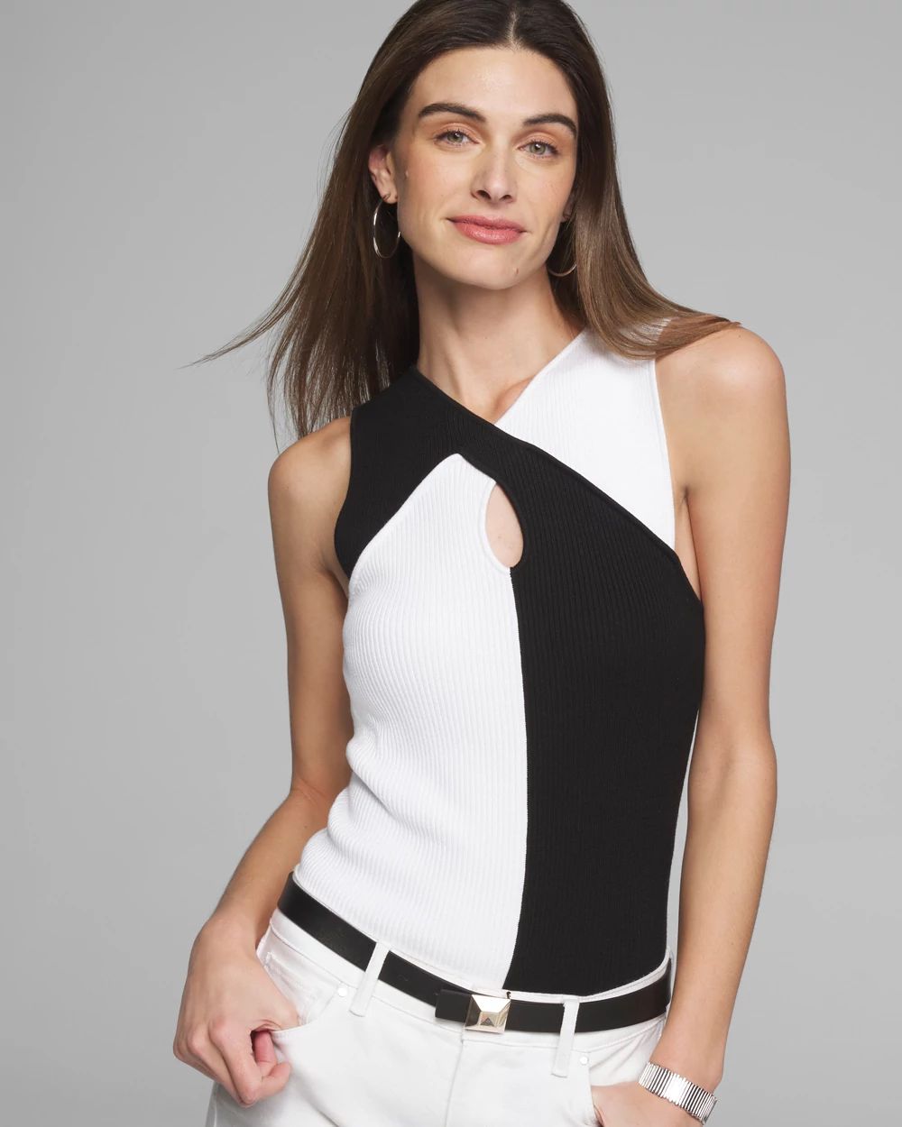 Outlet WHBM Split Neck Cut Out Top