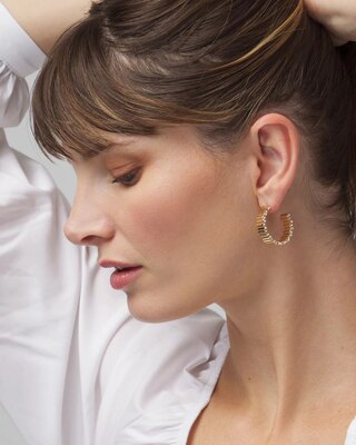 Gold Wavy Clear Crystal Hoops