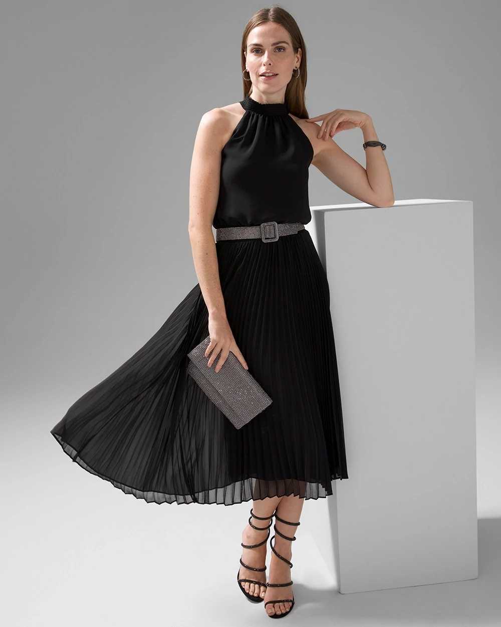 Petite Pleated Halter Midi Dress click to view larger image.
